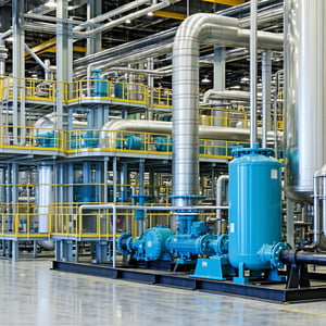 Process Cooling and Heating - Industrial plant with visible piping and insulated process pumps circulating fluids-1
